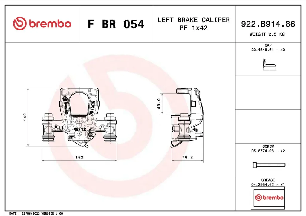 Étrier de frein hydraulique Brembo série F BR 054 pour Mercedes W447