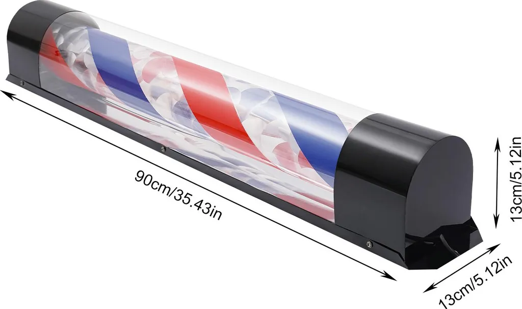Enseigne barbier lumineuse LED rotative 90 cm murale tricolore salon