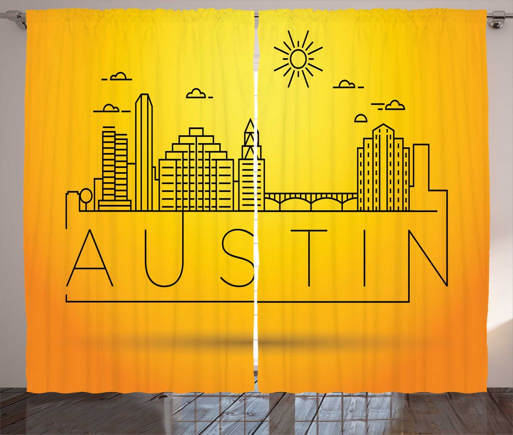 ABAKUHAUS Austin Rustikaler Gardine, Minimal Texas Linear Skyline, Schlafzimmer Kräuselband Vorhang mit Schlaufen und Haken, 280 x 225 cm, Gelb un...