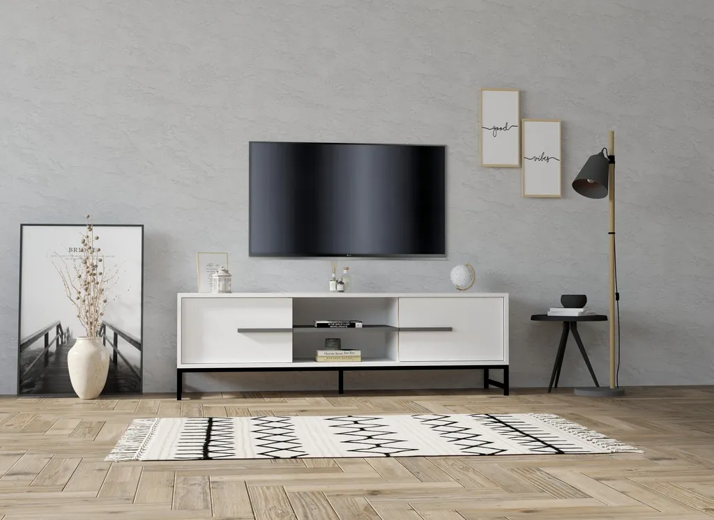 Meuble TV Blanc pour Salon Moderne 160 cm - Optimisez votre Coin Télé