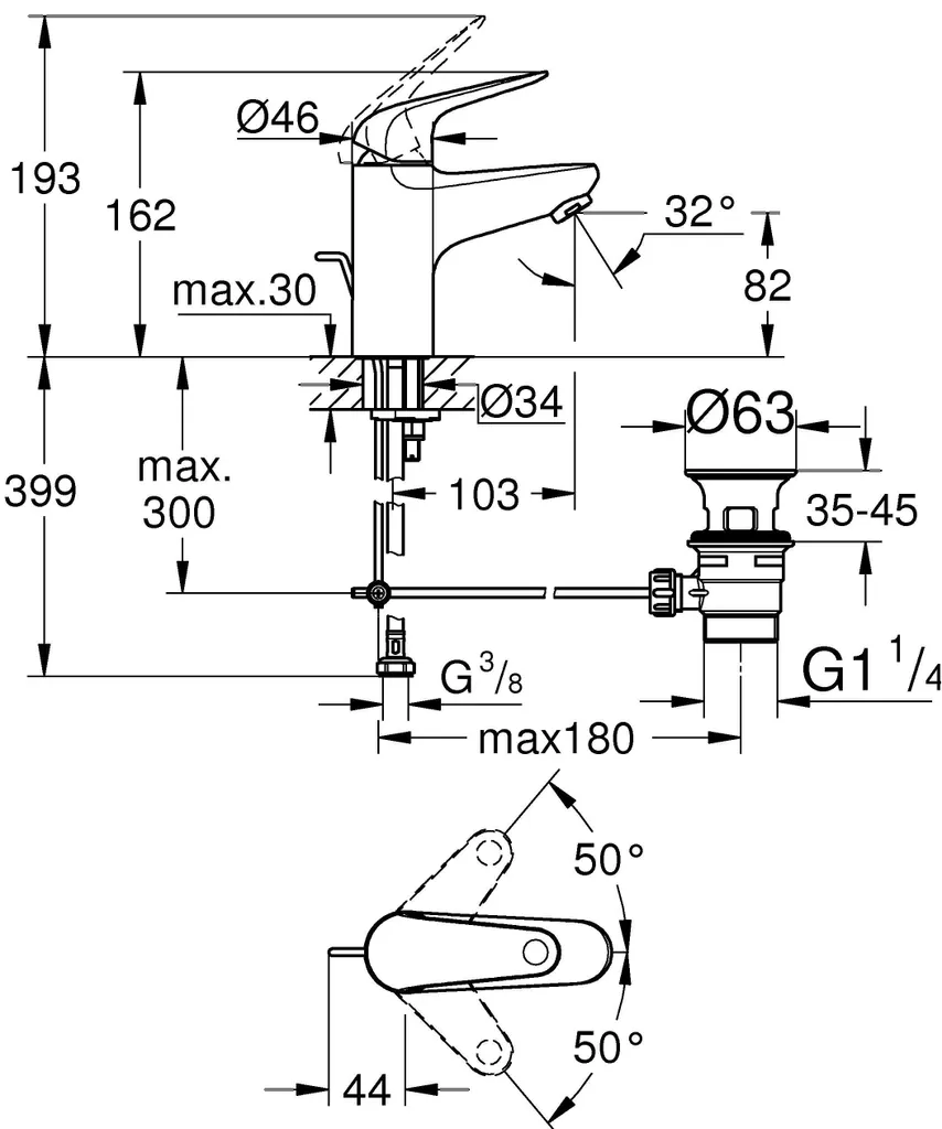 Robinet GROHE finition chromée et métal robuste pour installation sanitaire