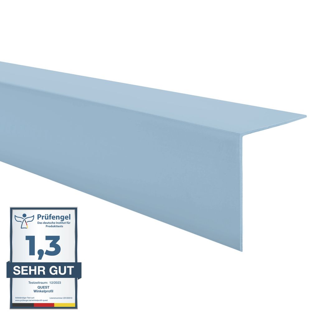 Winkelprofil QUEST 15x15 mm, Hart-PVC Kantenschutzprofil, Winkelleiste für Kanten und Ecken, Dekorativ, L-Form, KT, hellblau, 100 cm