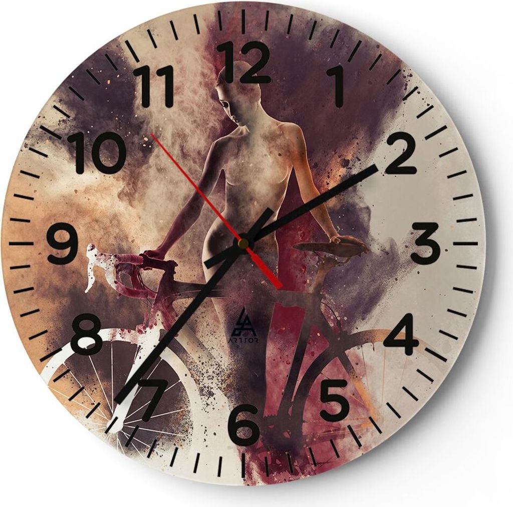 Wanduhr - Rund - Glasuhr - Körper Mädchen Fahrrad Illustration - 40x40cm - Schleichendes Uhrwerk - Lautlos - zum Aufhängen bereit - Dekoration M...
