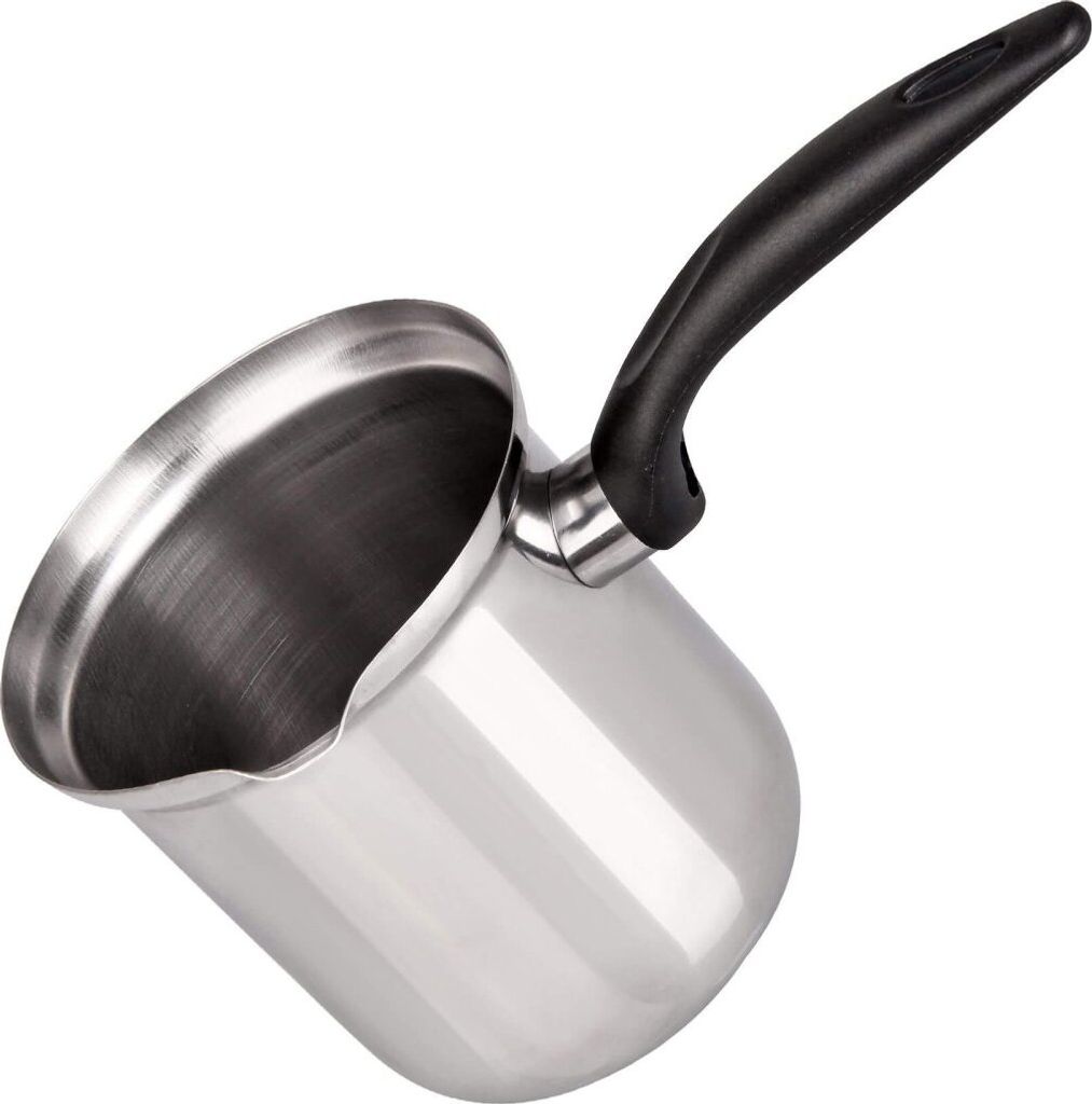 Fackelmann Kaffeetopf Ø 9 cm, Milchtopf aus Edelstahl, Mokkakanne geeignet für Ceranfelder/ Gas-/ Induktions-/ Elektroherde (Farbe: Schwarz/Silber)