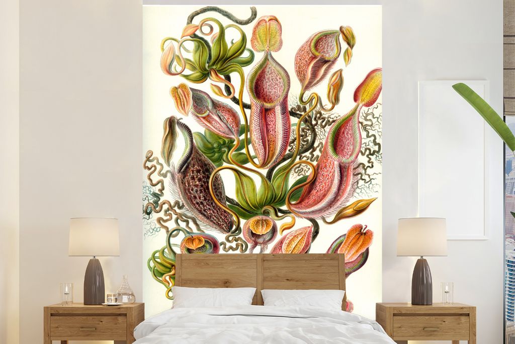 MuchoWow Fototapete für Wohnzimmer oder Schlafzimmer Wandtapete Vinyl Motivtapete Design - Botanisch - Fleischfressende Pflanze - Ernst Haeckel ...