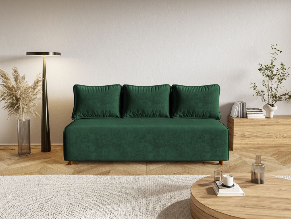 Schlafsofa CAMILO, Sofa mit Schlaffunktion und Bettkasten, Farbe: Grün, Velourstoff
