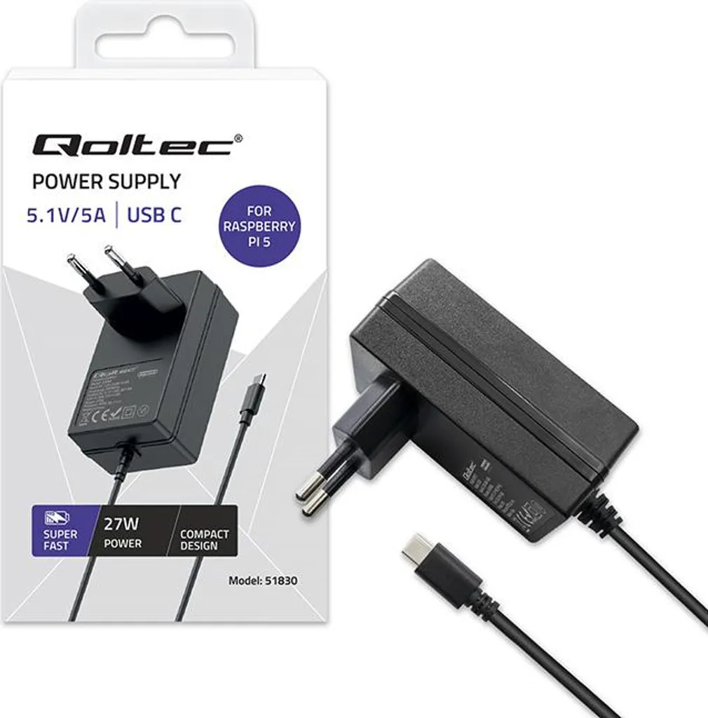 Caricabatterie Qoltec Super FAST PD per Raspberry Pi 5 - Alimentatore 27W
