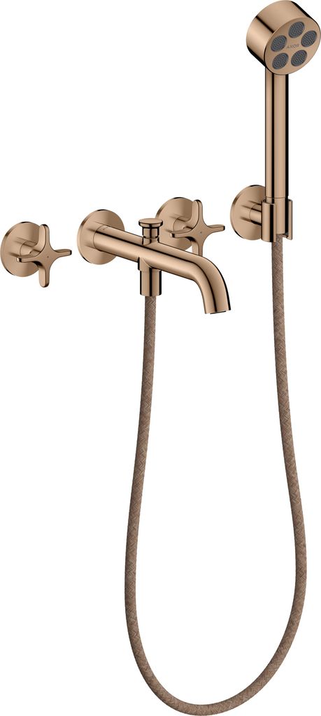 hansgrohe AXOR One 3-Loch Wannenarmatur Unterputzmodell für Wandmontage, mit Kreuzgriffen und Handbrause, 48443300