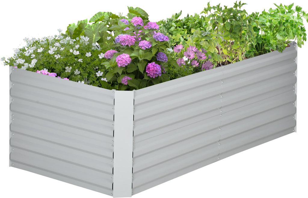 Pflanzenkübel, Handliches Blumenbeet zum Anpflanzen, Hegen und Pflegen, Hochbeet, Stahl, Hellgrau