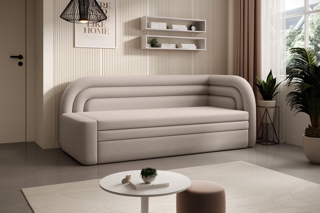 Schlafsofa FABILLO – Sofa mit Schlaffunktion & Bettkasten, Bouclé-Stoff, 223 × 86 cm