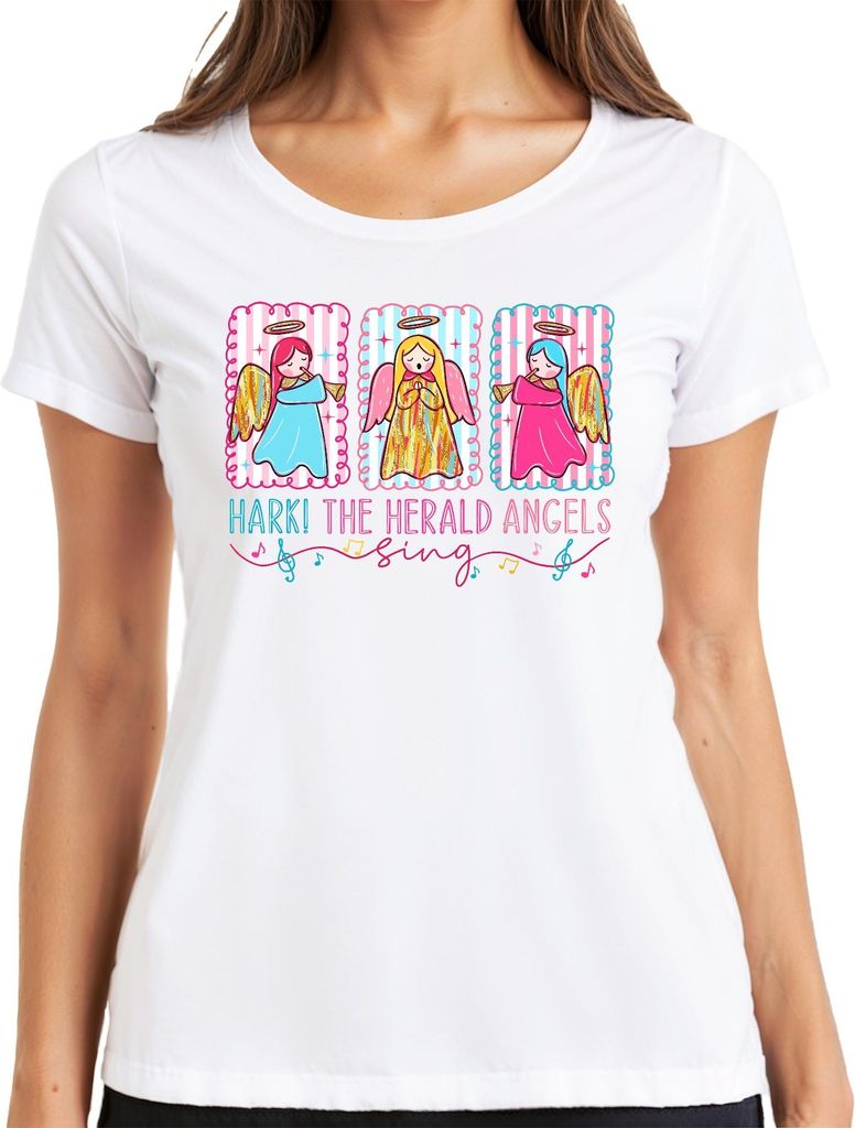 Hark The Herald Angels Sing Weihnachten Engel Pastell Geschenk Damen T-Shirt, Weiß, 3XL