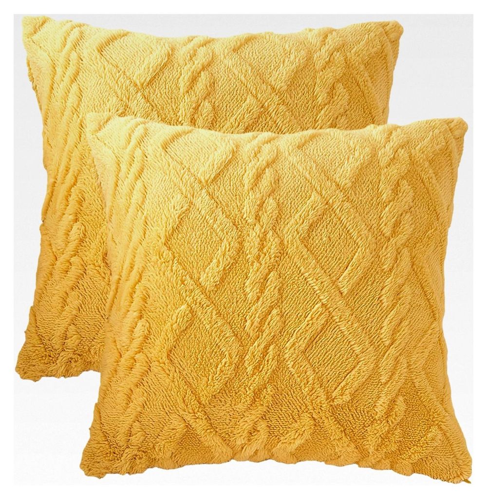 2er Set Kissenbezüge aus Wolle und Samt, Flauschige Kissenhüllen für Sofa und Schlafzimmer, 43x43 cm (Gelb)