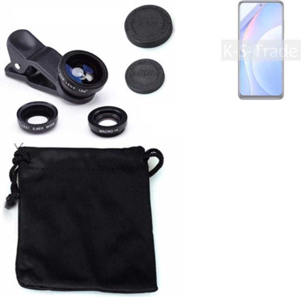 K-S-Trade Smartphone Kamera Linsen Set Kompatibel mit Xiaomi Mi 10T Lite 3in1 Clip-On Kamera Adapter Macro Weitwinkel FishEye Fischauge Objektiv Linse