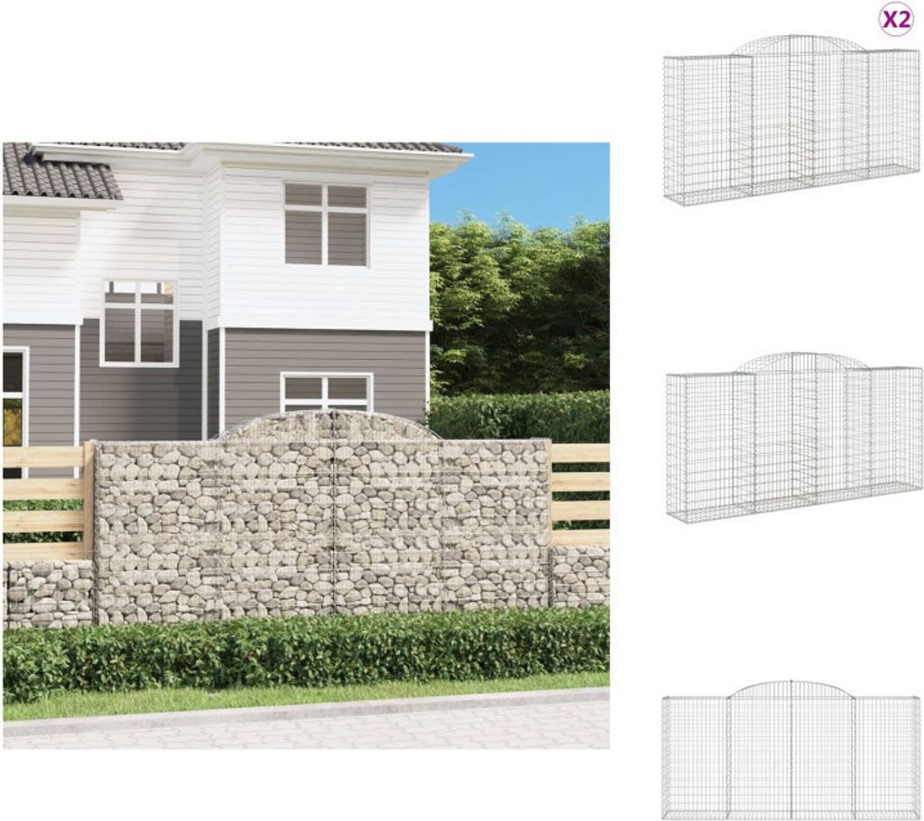 vidaXL Gabionen mit Hochbogen 2 Stk. 300x50x140/160cm Verzinktes Eisen - Blumentöpfe & Pflanzgefäße