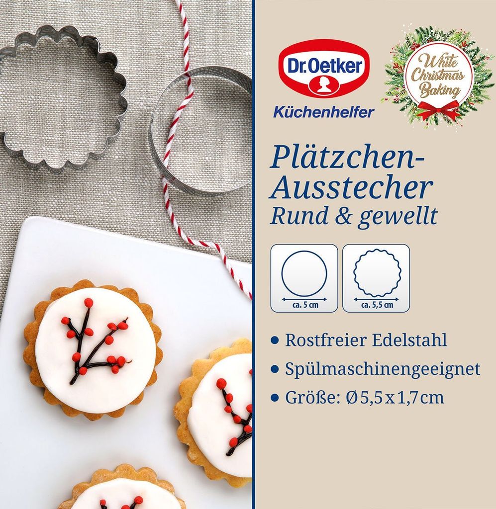 Dr. Oetker Ausstecher-Set Ringe, gewellte Ausstechform für Plätzchen, Kekse und Fondant, runde Plätzchenform für Weihnachten, Keksausstecher au...