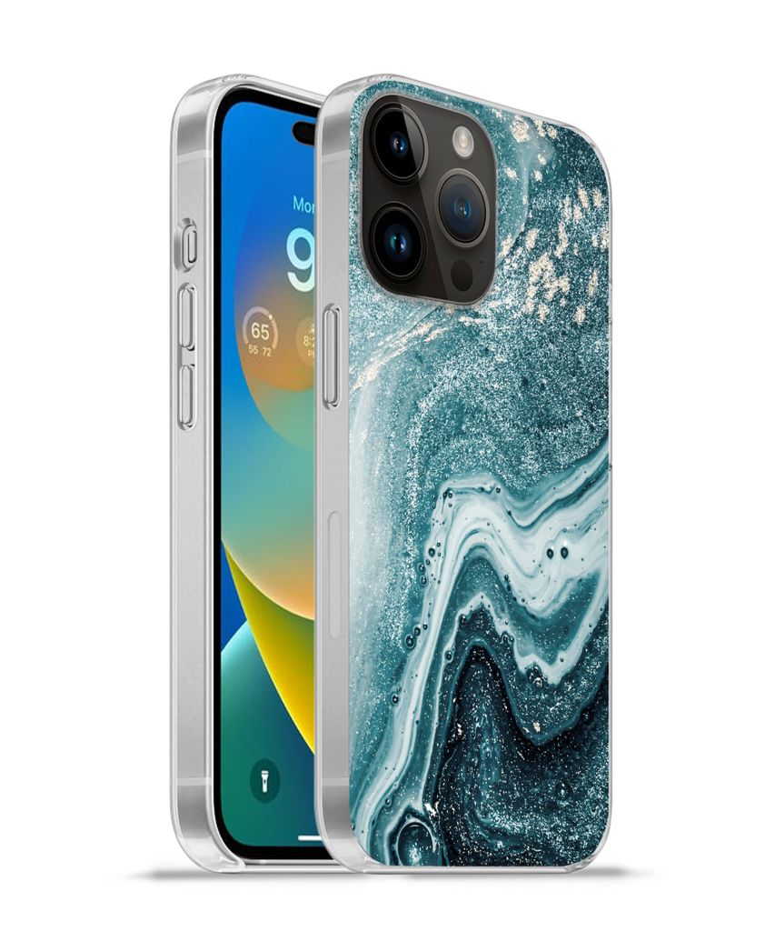 MuchoWow Handyhülle Schutzhülle Hülle für Apple iPhone 14 Pro - Softcase Naturstein - Glitter - Muster Silikon Softcase Handy Hülle - Umschlag