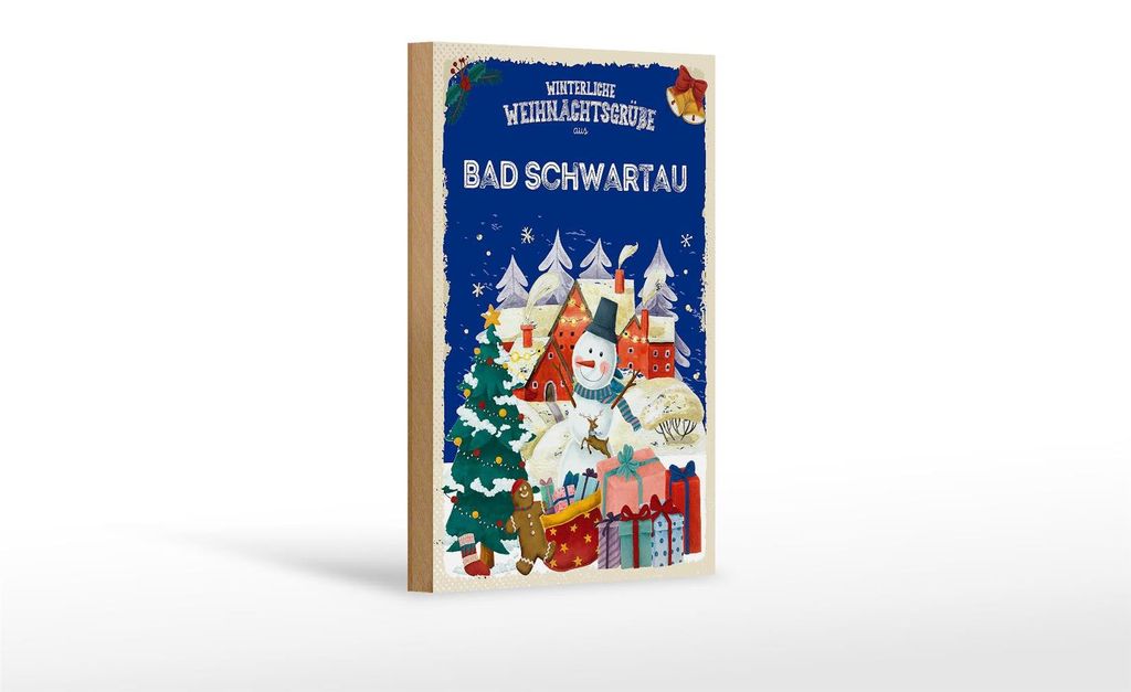 Holzschild Weihnachtsgrüße BAD SCHWARTAU Geschenk 12x18 cm