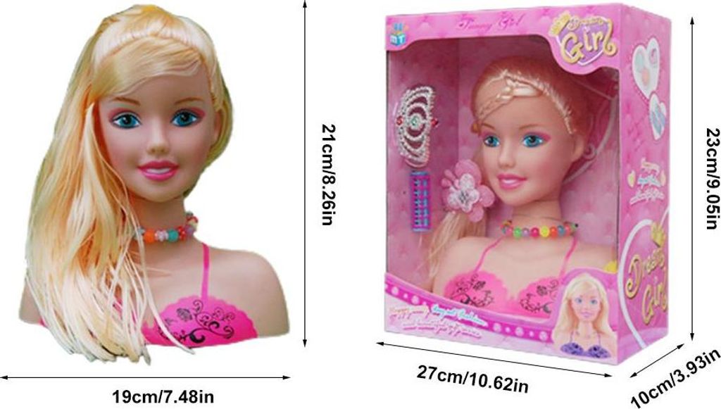 Make-up-Spielset für Kinder, 17-teiliges Friseur-Styling-Kopf-Puppenspielzeug, pädagogisches Geschenk für Kinder und Mädchen