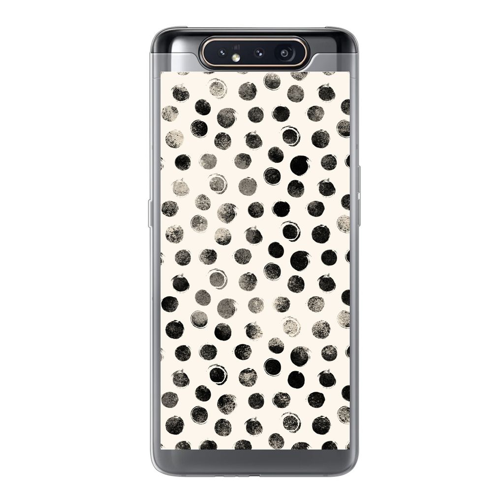 MuchoWow Handyhülle Schutzhülle Hülle für Samsung Galaxy A80 Polka dots - Schwarz - Weiß Silikon Softcase Handy Hülle - Schutzdeckel