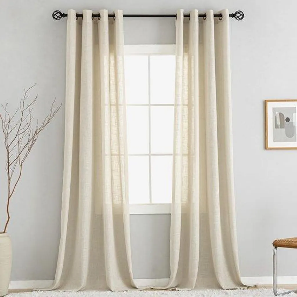 Rideaux lin beige 175 x 140 cm aspect naturel avec oeillets métalliques