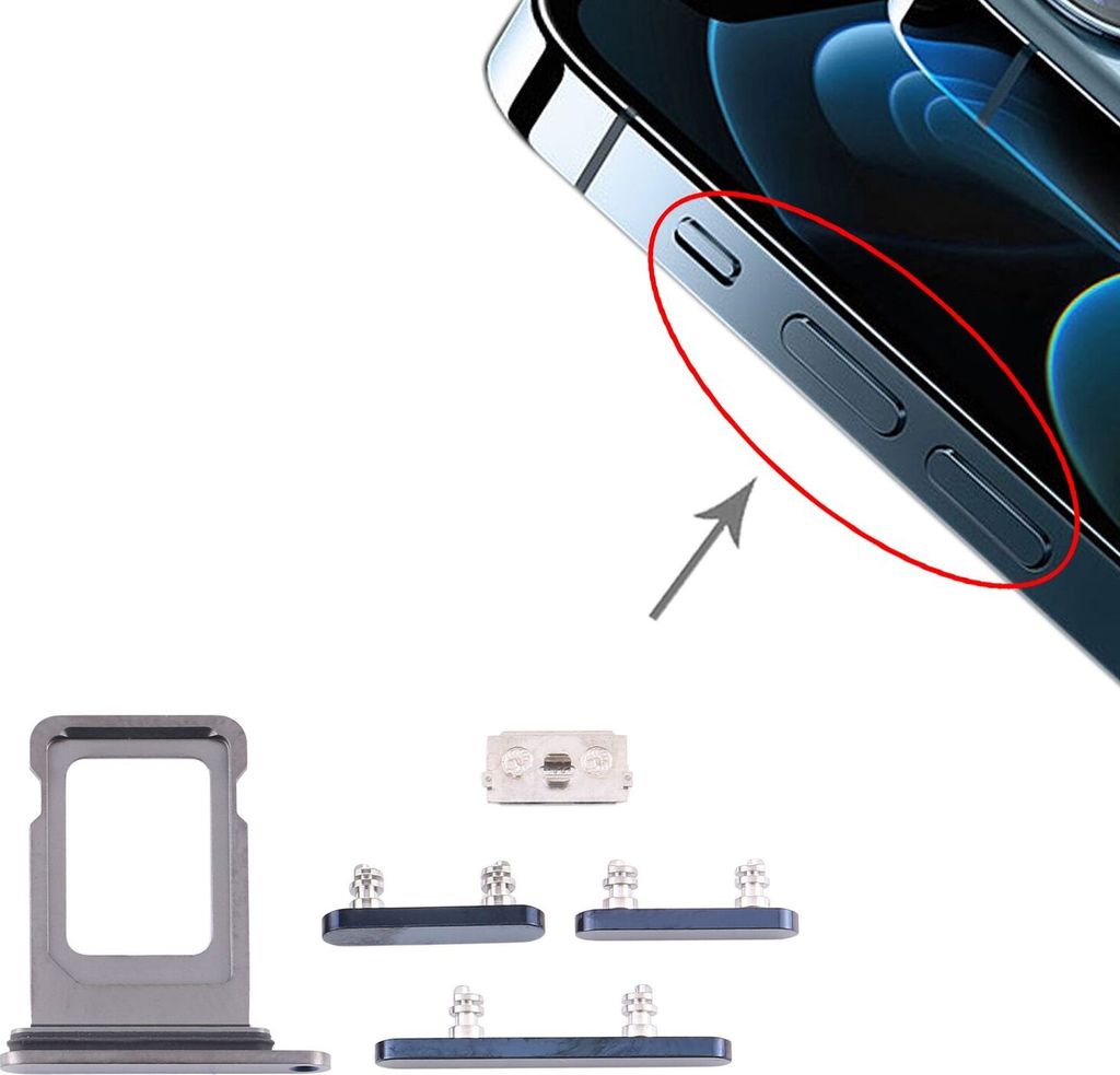 Sim Karten Halter und Power / Lautstärke Button Apple iPhone 12 Pro Max Blau Neu