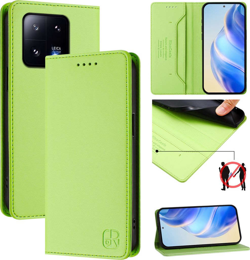 Lederhülle für Xiaomi 13 Pro Hülle Flip Brieftasche Kartenfächern Ständer Schutzhülle Grün
