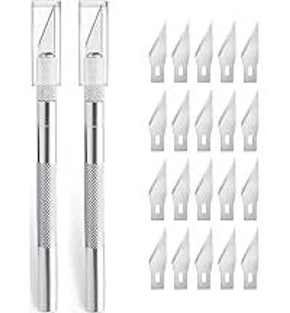 Kit 2 Cutter di Precisione Argento con 20 Lame Ricambio per Modellismo