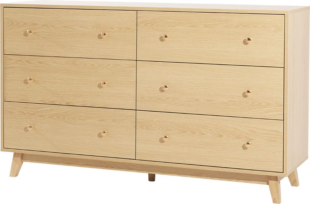 SucceBuy Kommode aus Holz mit 6 Schubladen, Gleitschienen und Kippschutz