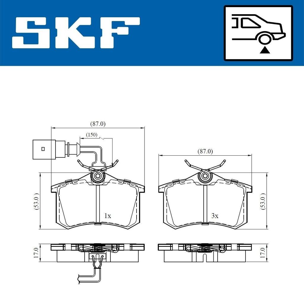 SKF Bremsbeläge Satz Hinten Bremsklötze für VW Transporter IV Bus (70B, 70C, 7DB, 7DK, 70J, 70K, 7DC, 7DJ) VKBP 90452 E