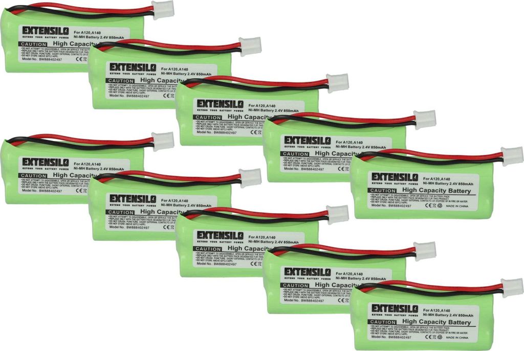 EXTENSILO 10x Akku kompatibel mit Siemens Gigaset AL110a Trio, AL110a, AL110a Duo, A345, AL110 schnurlos Festnetz Telefon (850 mAh, 2,4 V, NiMH)