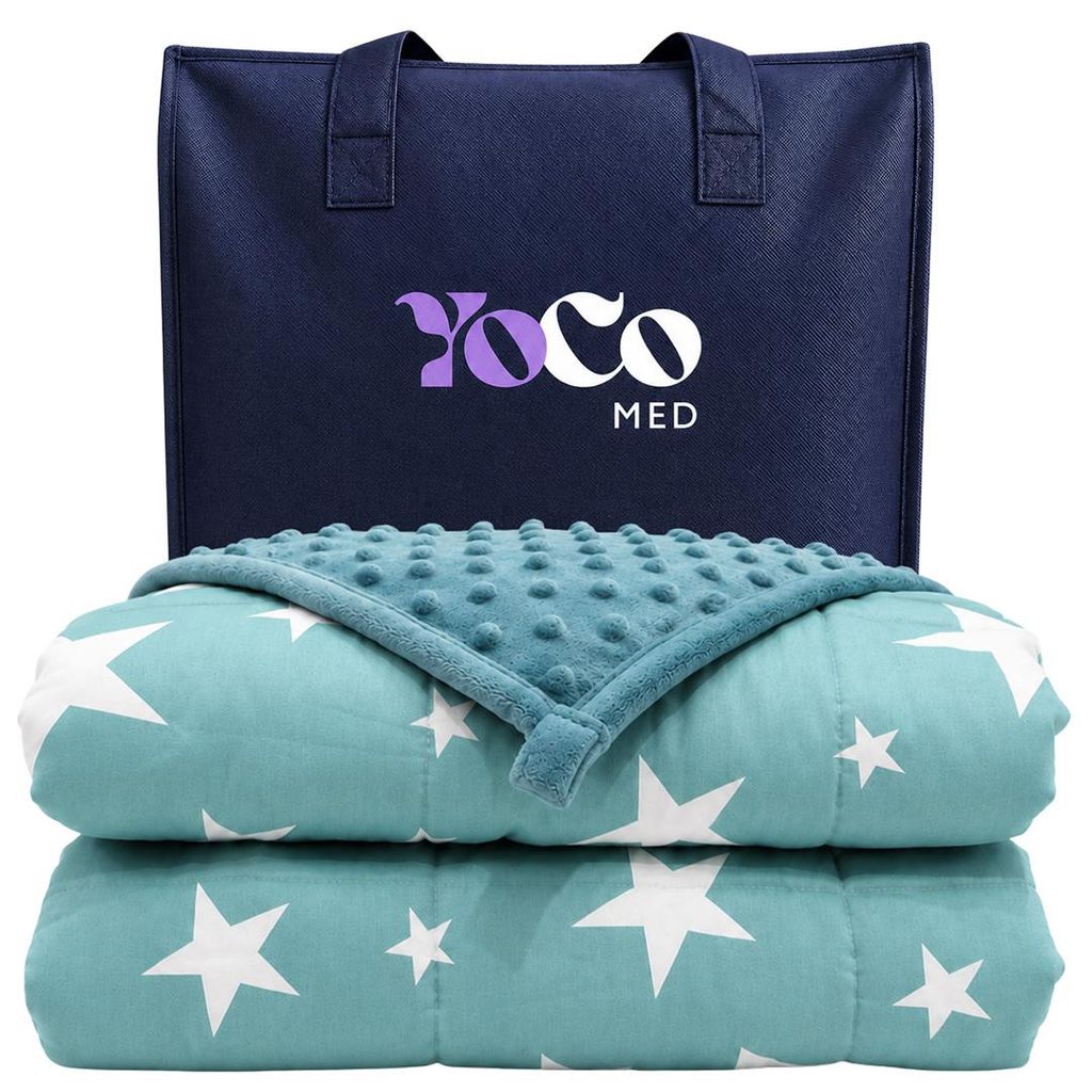 YoCo Med Kinder-Gewichtsdecke/Therapiedecke 150×100 cm 3,2 kg Grüne Sterne