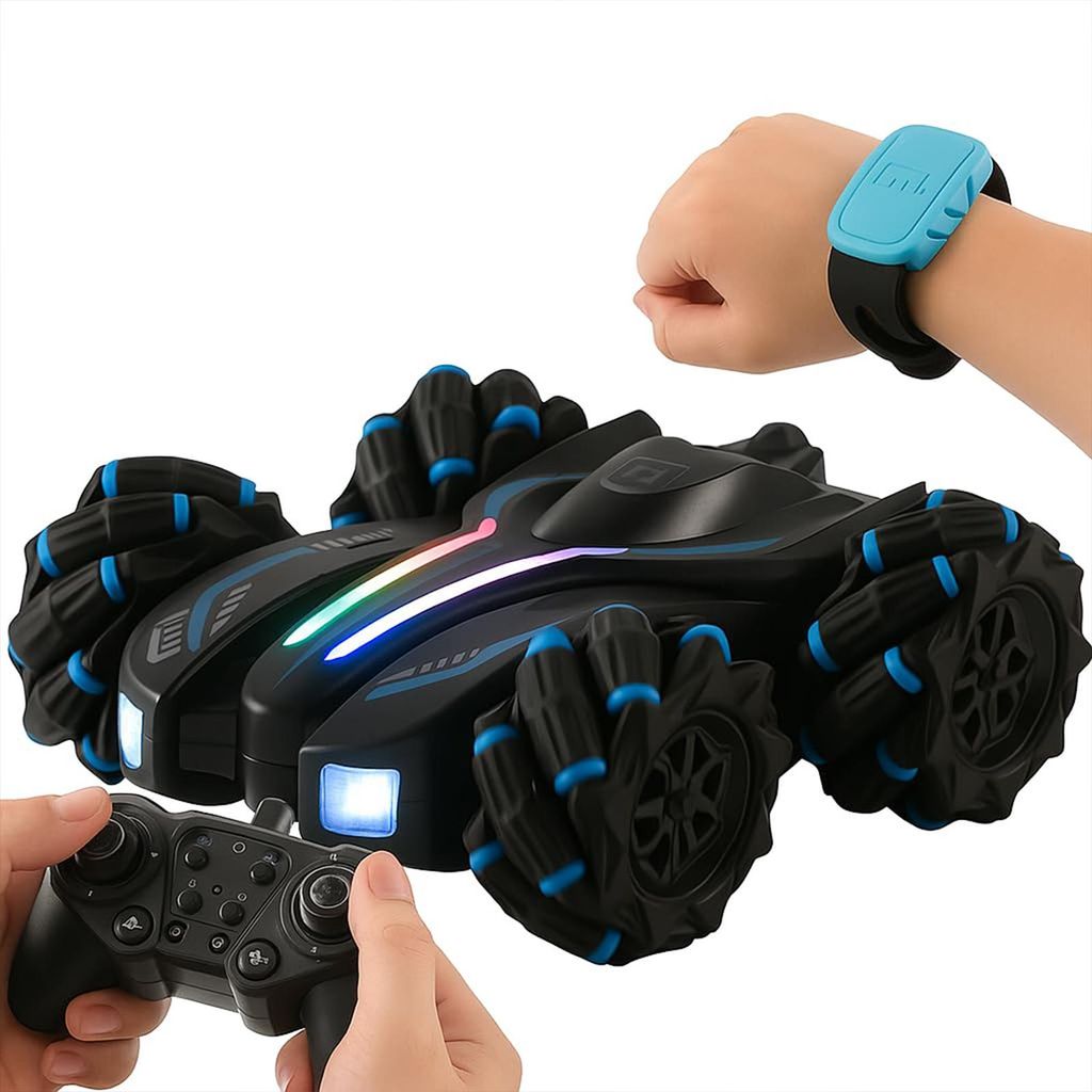OKWISH Ferngesteuerte Autos, 4WD RC Stunt Auto mit LED-Lichtern, Musik und Sprühfunktion, 2.4G Handsteuerung, ferngesteuertes Offroad-Spielzeug f...