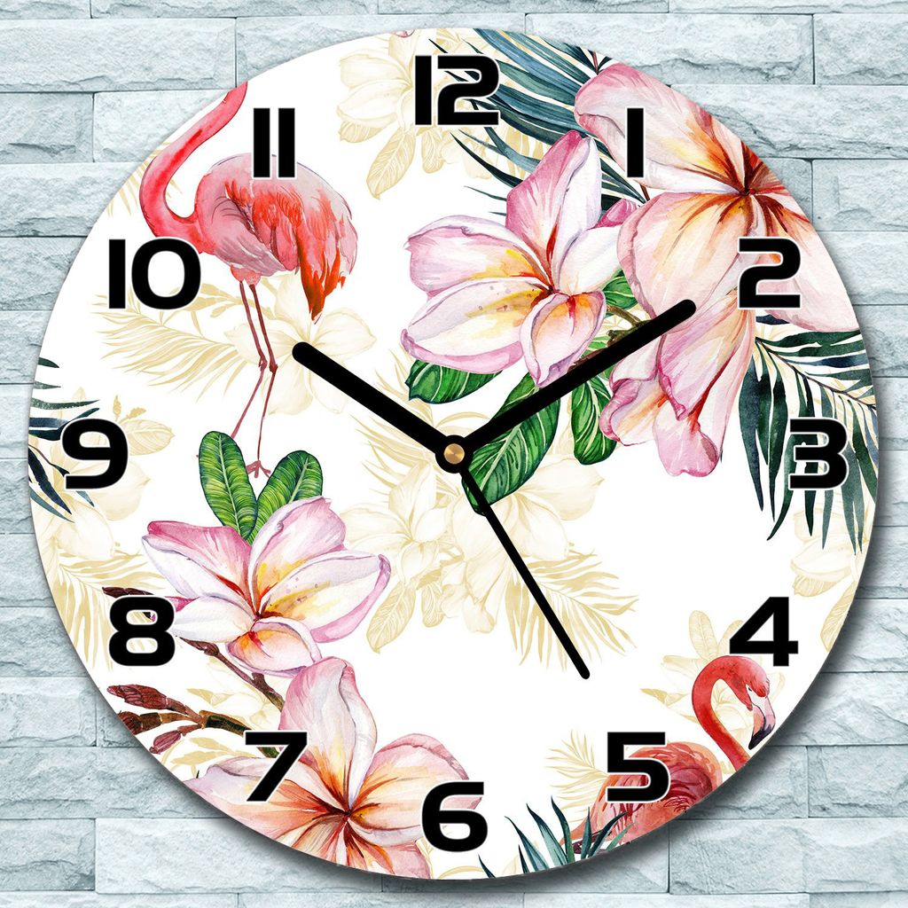 Wanduhr aus Glas Rund fi 30 Flamingo rosa grün Quarz Deko Schlafzimmer Büro