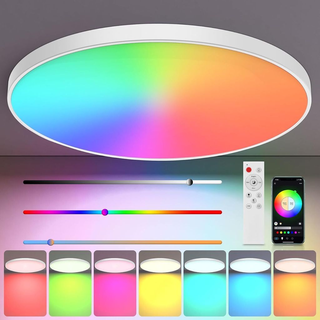 Alexa Smart Deckenlampe 48W 3500LM Wifi LED Deckenleuchte Dimmbar RGB Badlampe Steuerbar via App(2700-6500K), Kompatibel mit Alexa Google Home