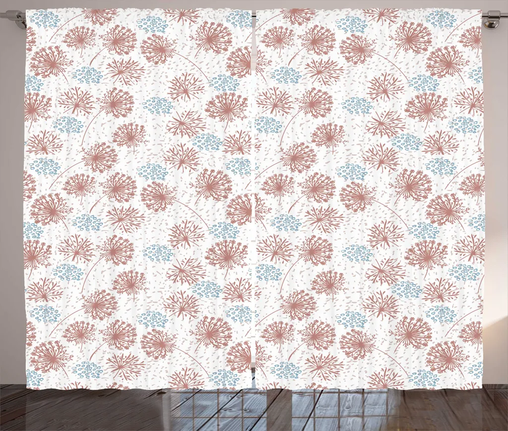 Rideau Naturel Rustique ABAKUHAUS 280x225cm Fleurs Bleu et Blanc Pâle