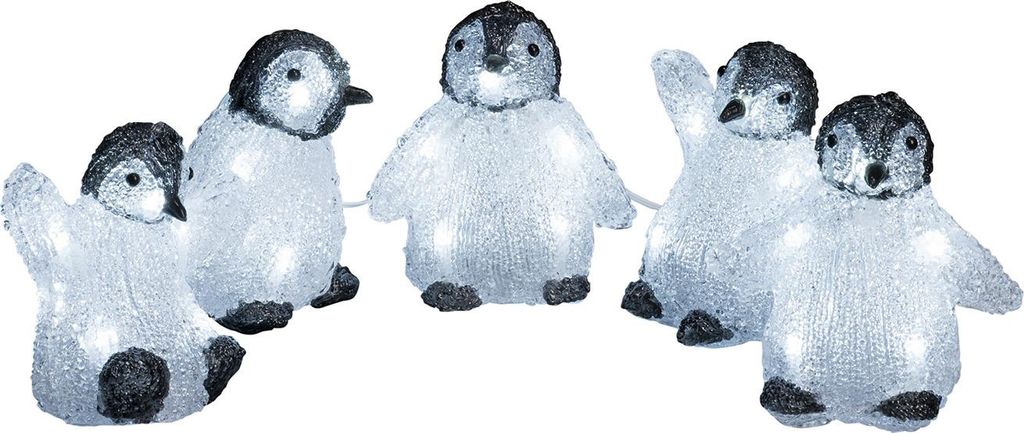 Konstsmide 6266-203 LED Acryl Babypinguine, 5er-Set, 40 kalt weiße Dioden, 24V_Außentrafo, weißes Kabel