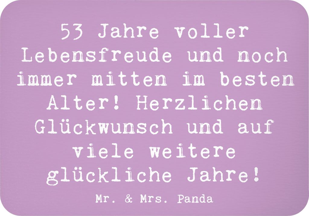 Mr. & Mrs. Panda Kühlschrankmagnet Spruch 53. Geburtstag Freude - Lavendeltraum - Geschenk, zettelhalter, Glückwunsch, Notizhalter, Feiern, Happy...