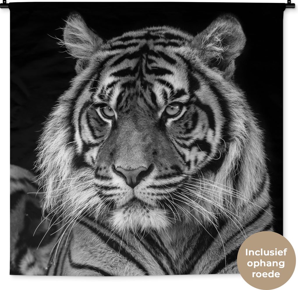 MuchoWow Wandteppich Wandbehang Sumatra-Tiger auf schwarzem Hintergrund 150x150 cm Tapisserie Dekoration Wandtuch - Wohnaccessoires - Modernes