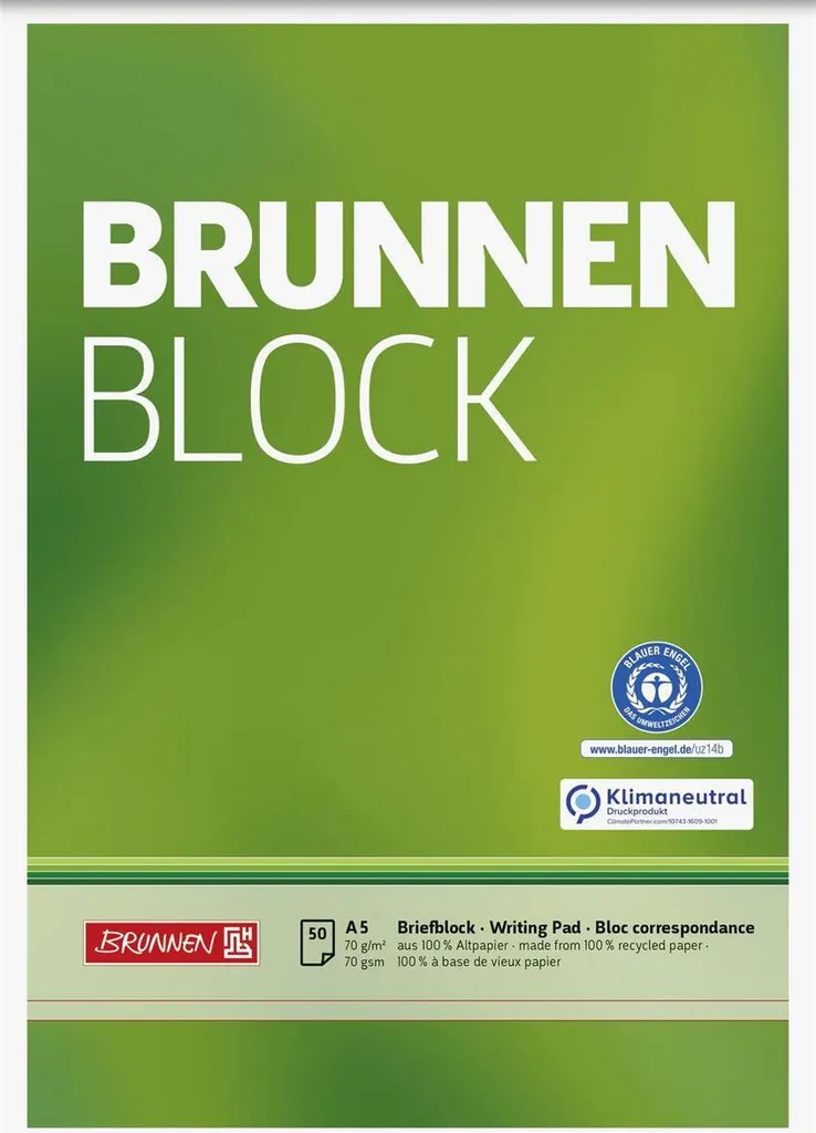 Bloc-notes A5 Uni BRUNNEN : écrivez et dessinez sans contrainte de ligne