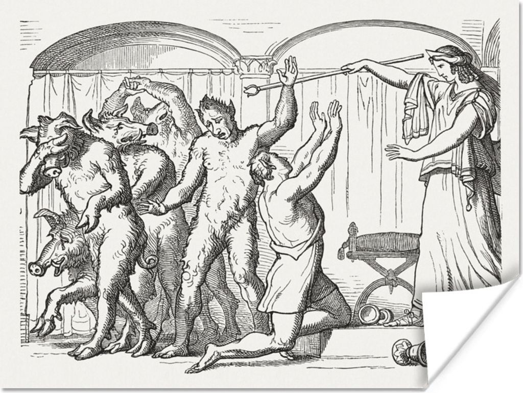MuchoWow Poster Eine Illustration von Circe mit den Gefährten 40x30 cm - Plakate für die Wände - Poster Wohnzimmer