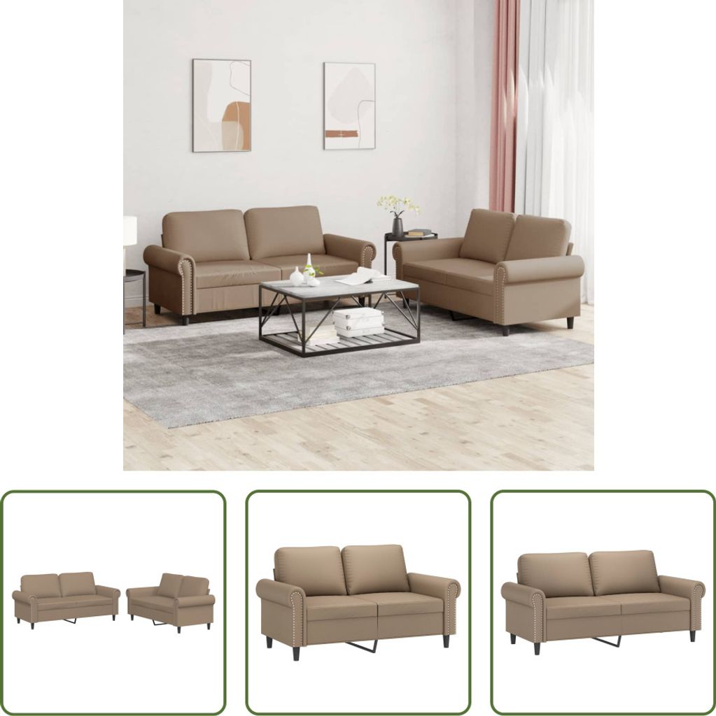 The Living Store 2-tlg. Sofagarnitur mit Kissen Cappuccino-Braun Kunstleder