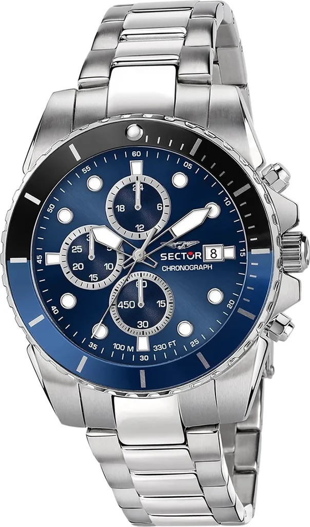 Montre Chrono Sector Homme Argentée en Acier Durable Anti-Rayures Inox