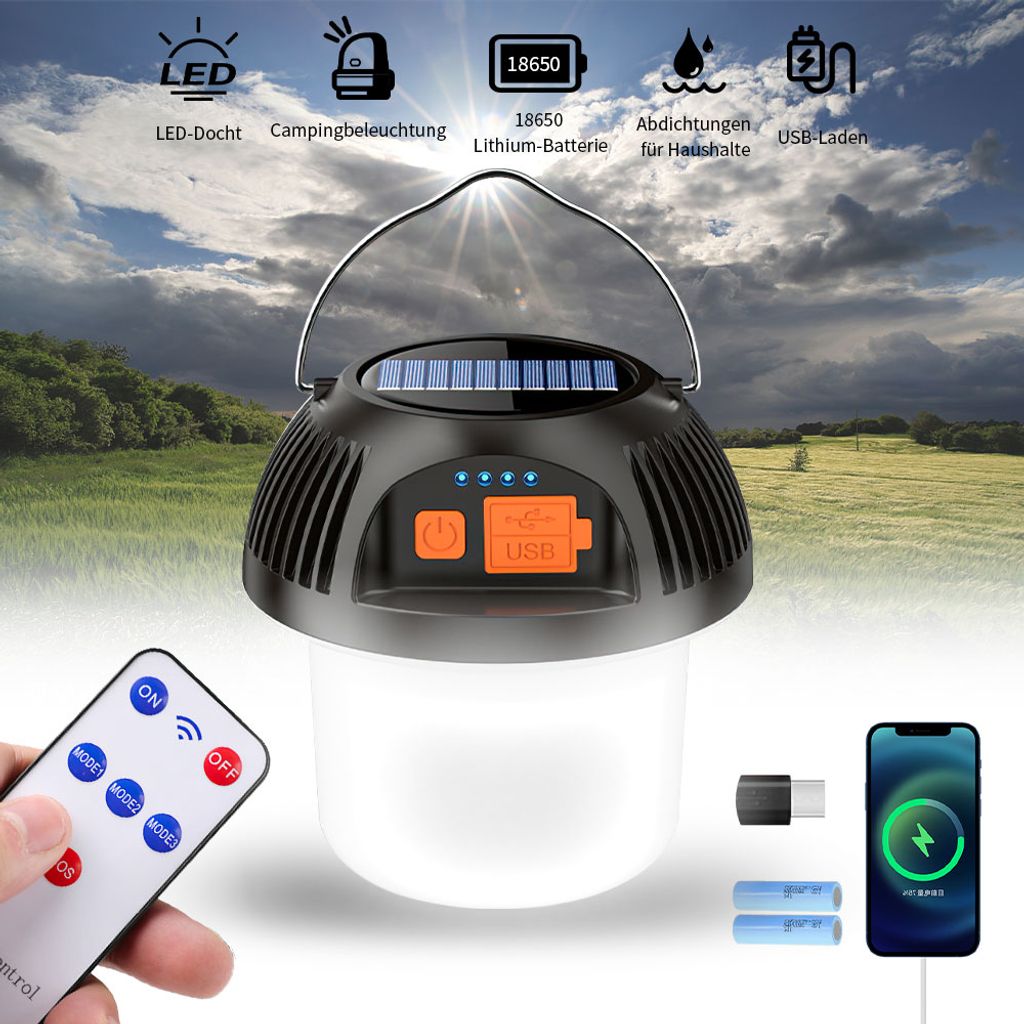 Solar LED Camping Laternen, USB Aufladbare mit Fernbedienung