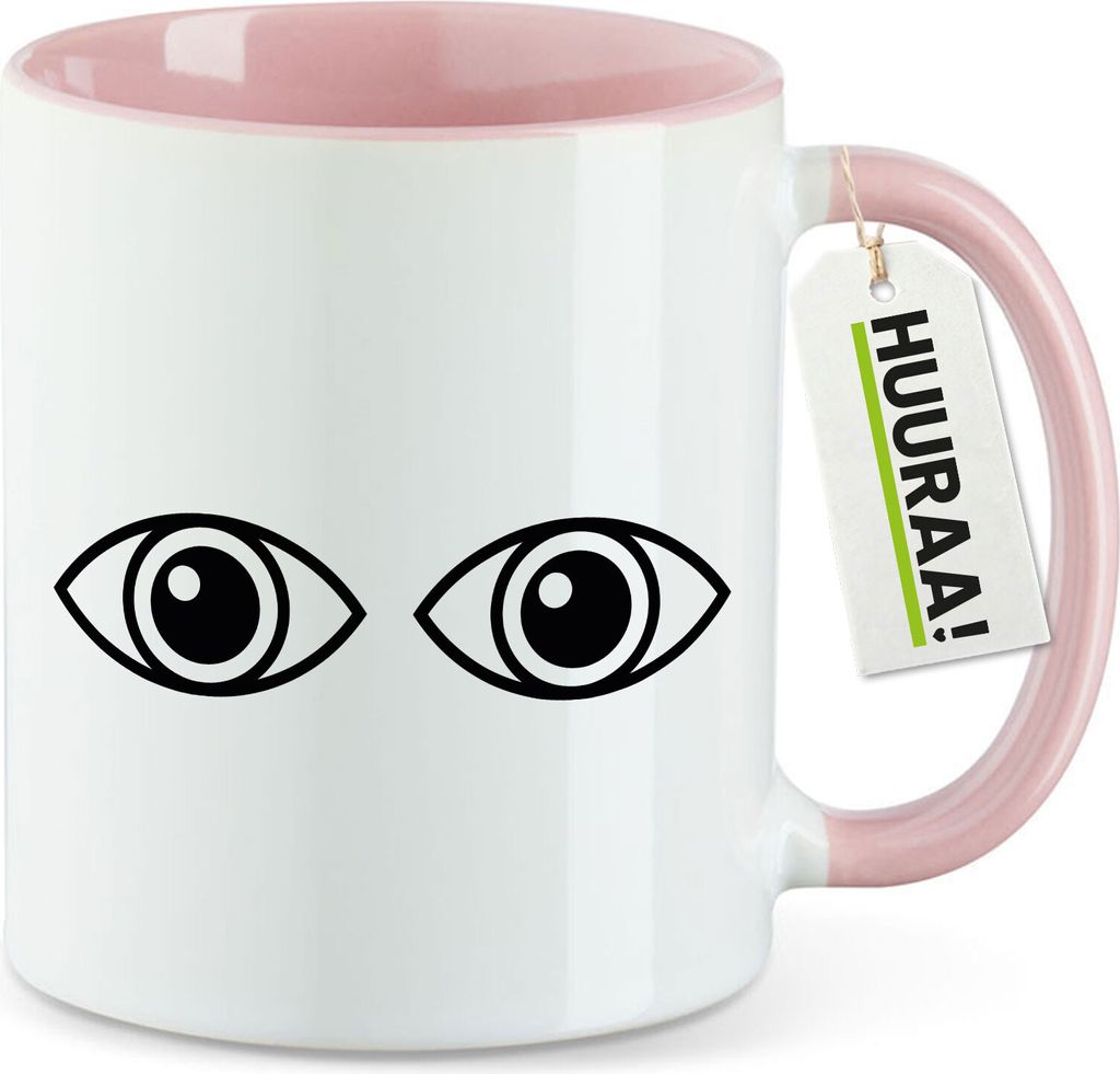 Huuraa Kaffeetasse Augen Eyes 330ml Rosa Keramik Kaffeebecher Geschenkidee