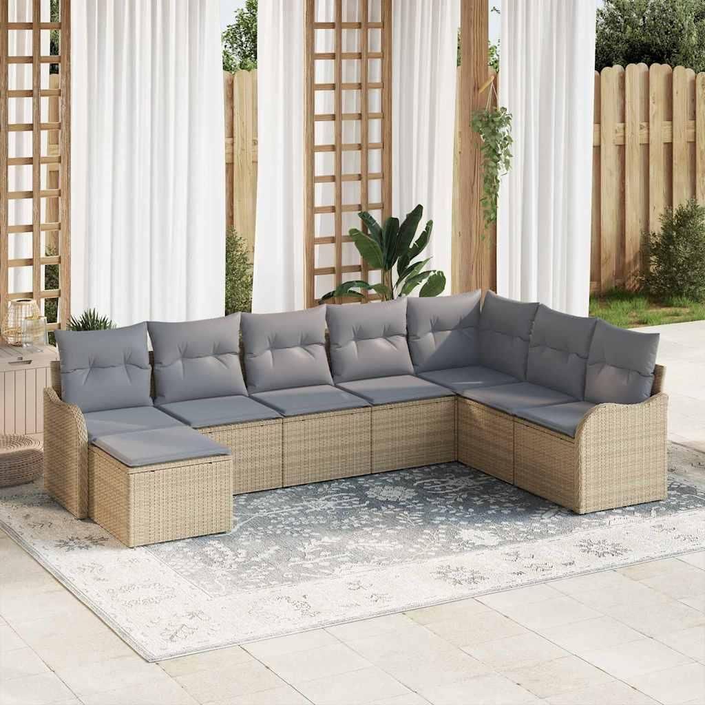 Möbel Garten-Sofa-Set mit Kissen 8 pcs Beige Poly Rattan - Gartenmöbelgarnituren 3345820