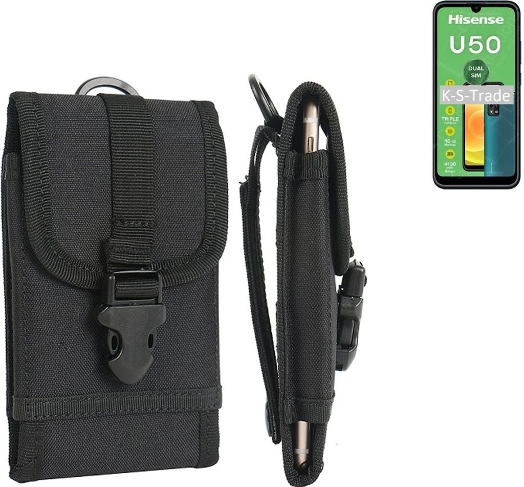 K-S-Trade Holster Handy Hülle kompatibel mit HiSense U50 Holster Handytasche Gürtel Tasche Schutz Hülle Robust Outdoor schwarz