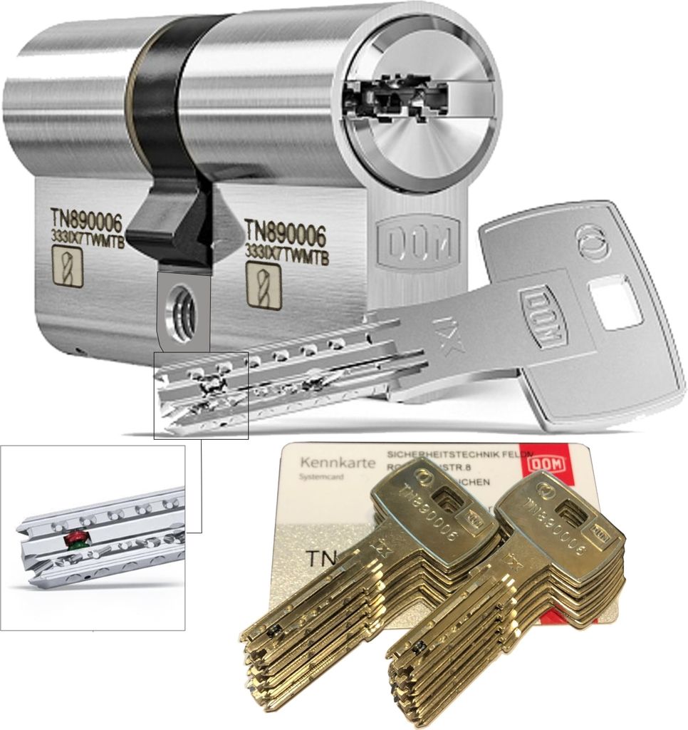 DOM iX Twido 333iX7TWMTB Modular-Doppelzylinder mit 10 Schlüssel, Länge (a/b) 30/30mm (c= 60mm), mit Sicherungskarte, mit Not- u. Gefahrenfunktio...