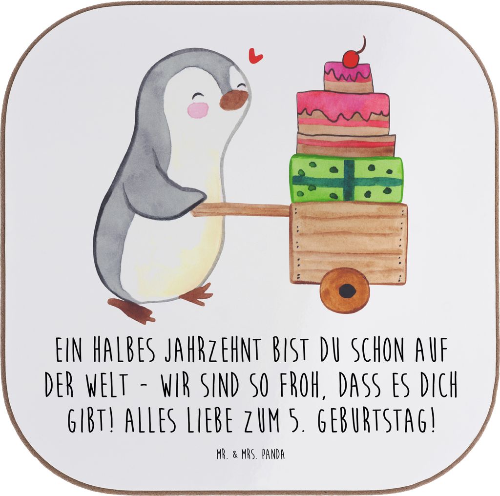 Mr. & Mrs. Panda Untersetzer Glas 5. Geburtstag Freude - Weiß - Geschenk, Alter, Gläser, Kinder, Coaster, Jahrestag, Kinderaugen, Geburtstagsgesc...