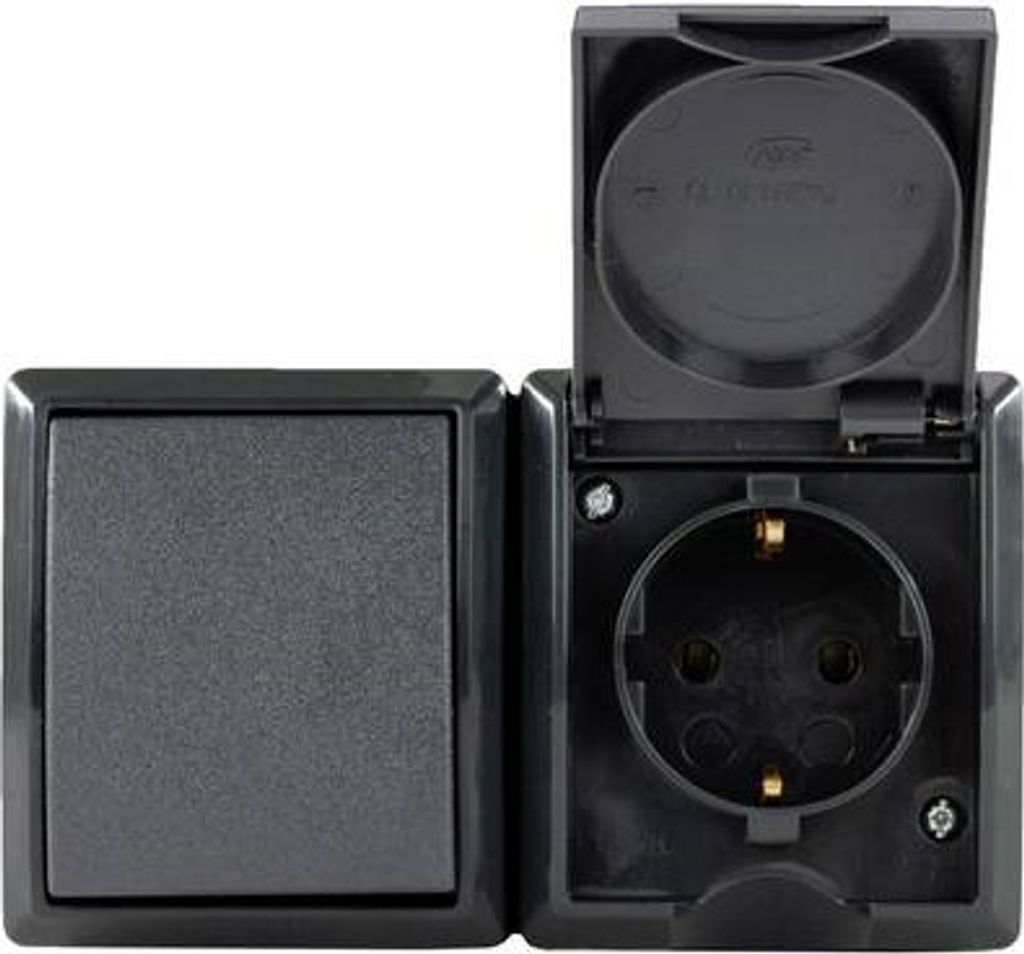REV AquaForm, Steckdose - A/W Schalterkombi, IP44, zweipolig, Aufputz, anthrazit