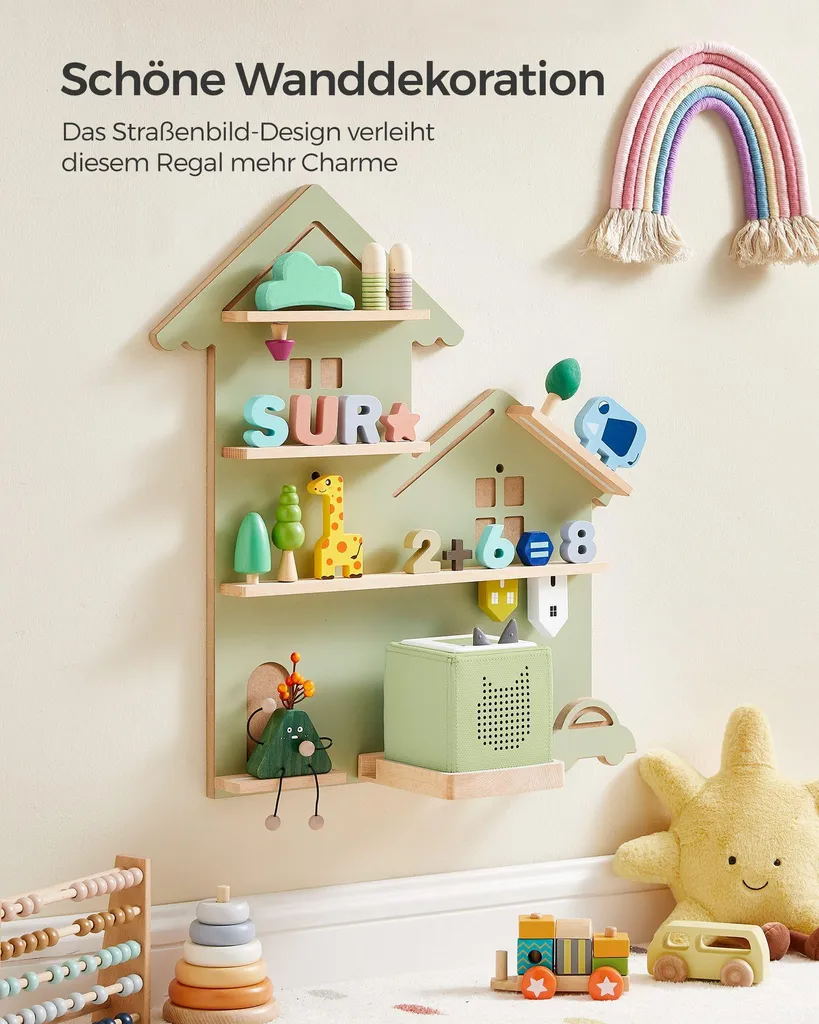 Rangement Toniebox pour chambre enfant - Étagère murale vert laurier